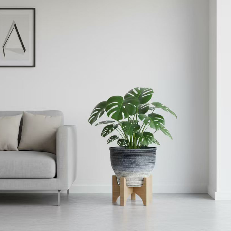 Maceta con chorro de arena de dos tonos de barril redondeado