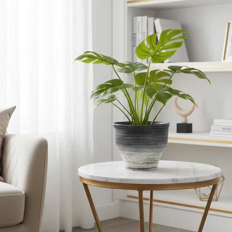 Maceta con chorro de arena de dos tonos de barril redondeado