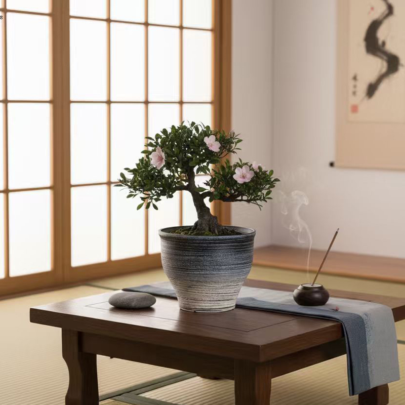 Maceta con chorro de arena de dos tonos de barril redondeado