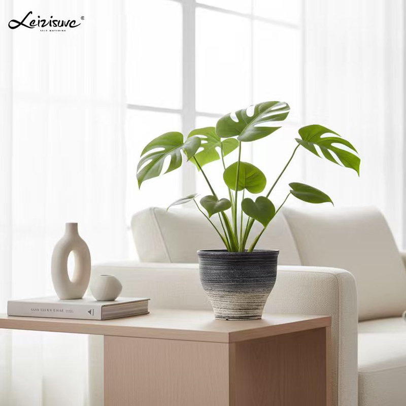 Maceta con chorro de arena de dos tonos de barril redondeado