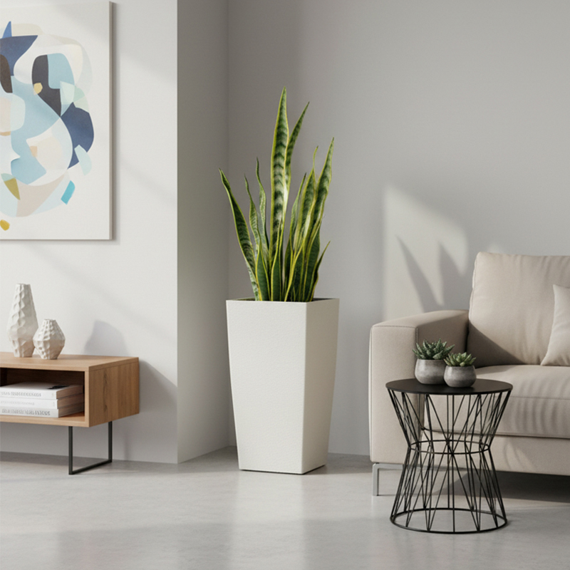 Maceta cuadrada moderna de plástico con textura similar al yeso