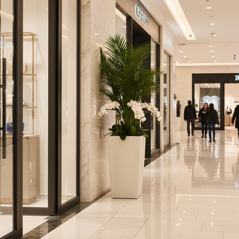 Maceta cuadrada moderna de plástico con textura similar al yeso